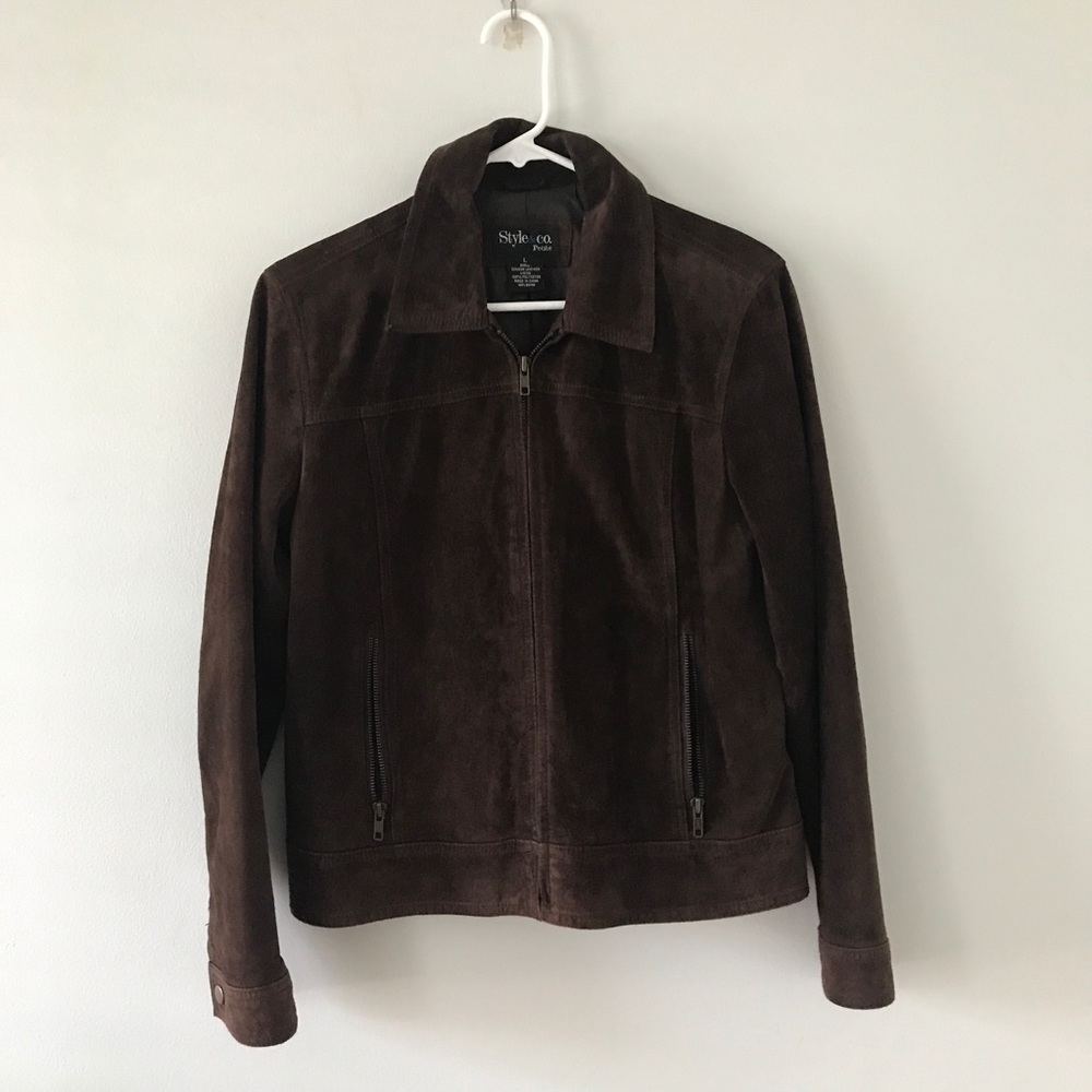 Style & Co Brown Suede Jacket L Petite